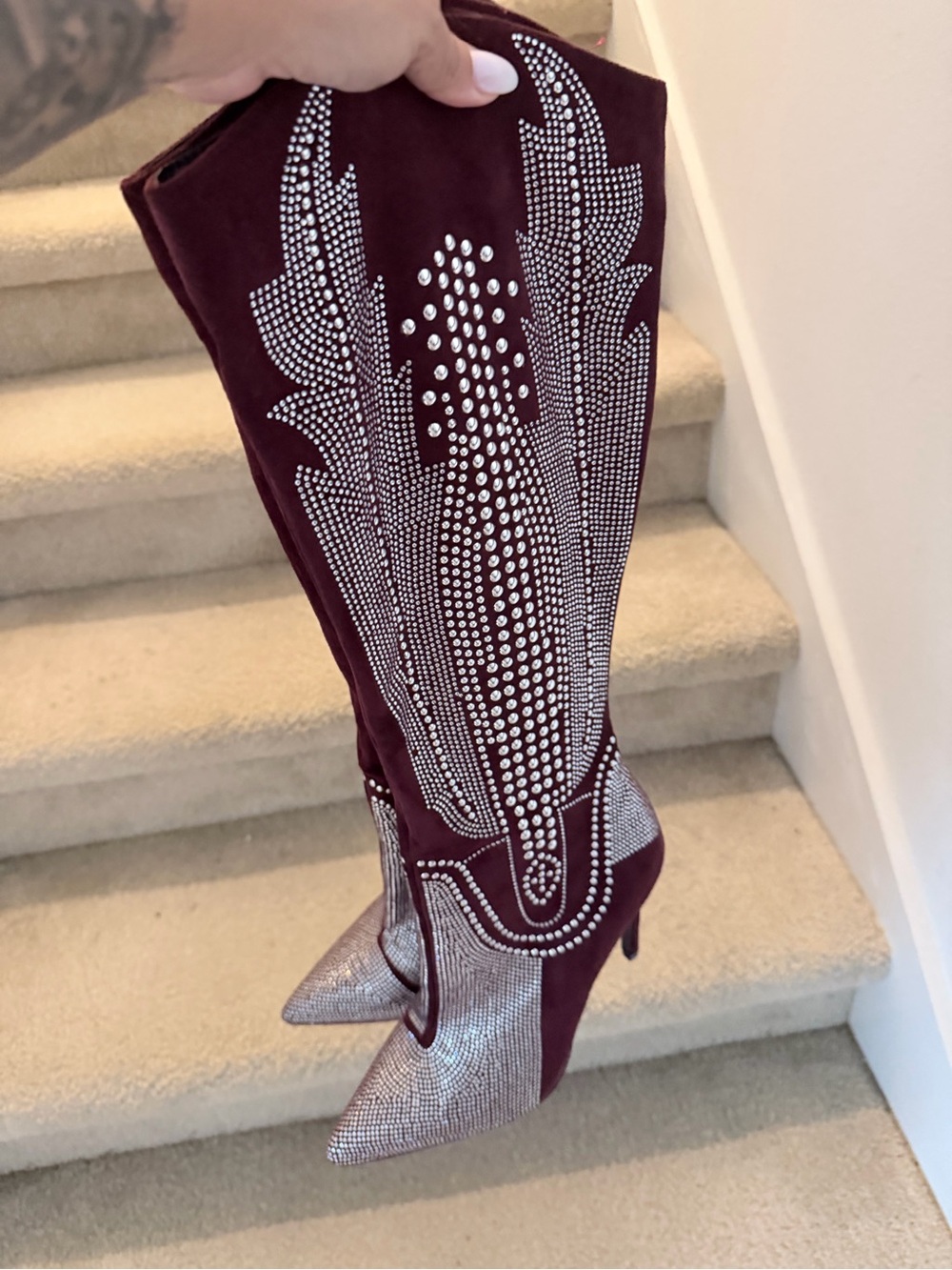 Cape Robbin Olkley Rhinestone Cowboy Boots Women’s 9 Burgundy  Knee High Heels